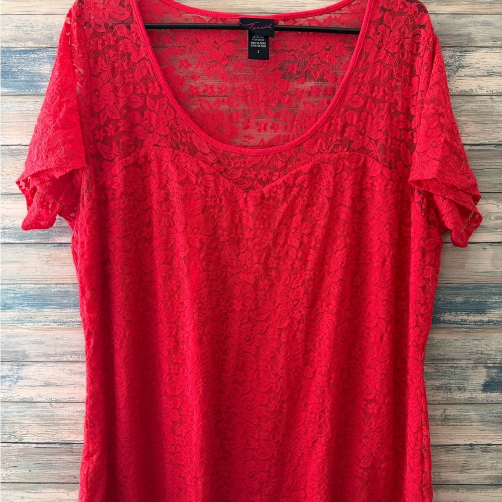 TORRID Red Sexy Scoop Neck Lace Blouse Top Plus Size Women’s 2 2X